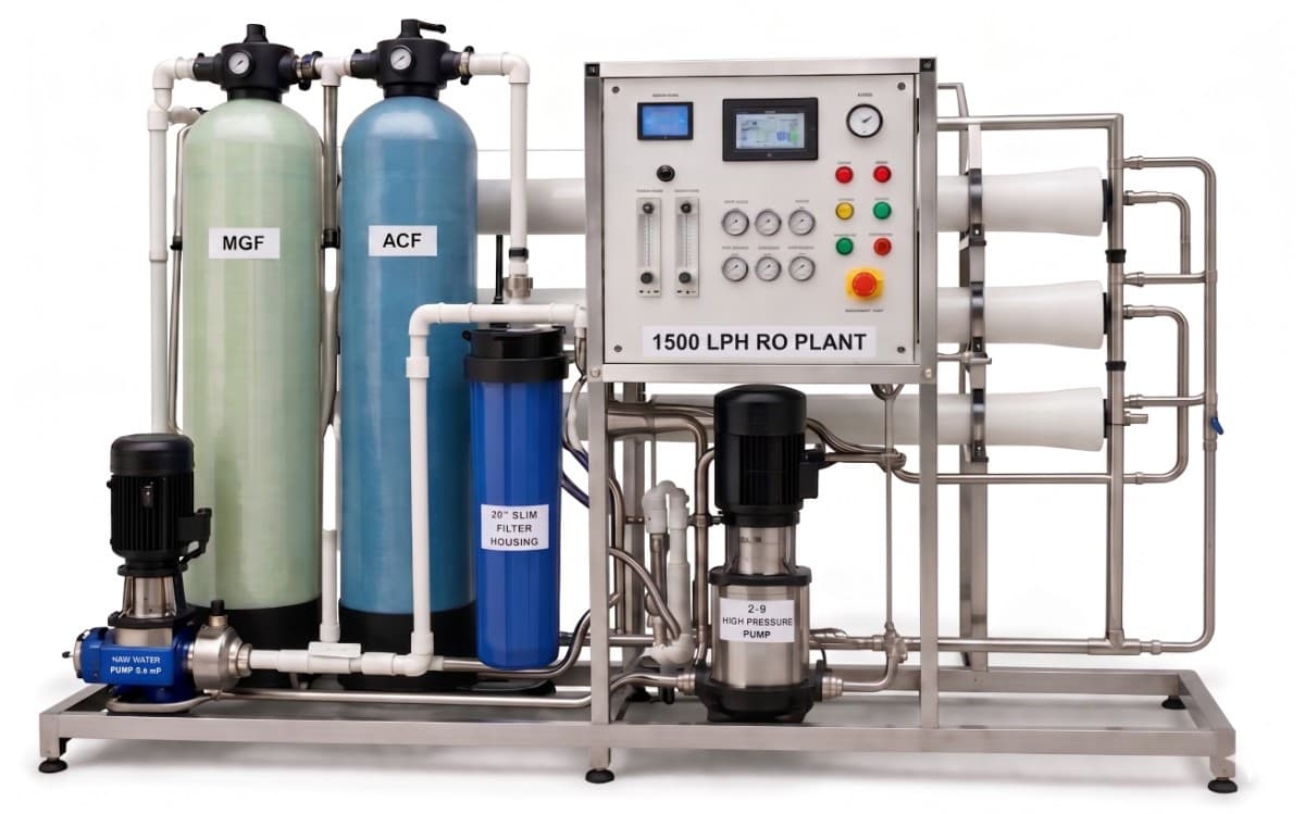 1500 LPH enterprise RO plant for heavy industrial processes and large residential townships