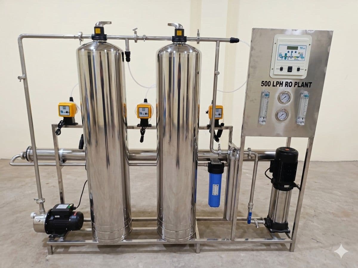 500 LPH industrial RO plant for healthcare facilities and manufacturing sectors